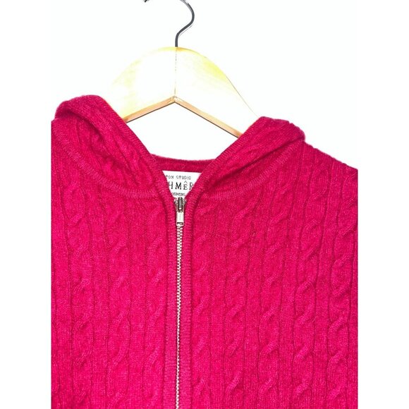 Bloomingdales Red Cable Knit Cashmere Hoodie Sweater Zip Front Womens M Medium - Picture 3 of 9